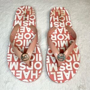 Michael Kors Coral Pink MK Logo Jelly Flip Flops Flat Sandals Size 7